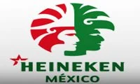 Logotipo de Heineken México con diseño en colores rojo y verde y texto debajo